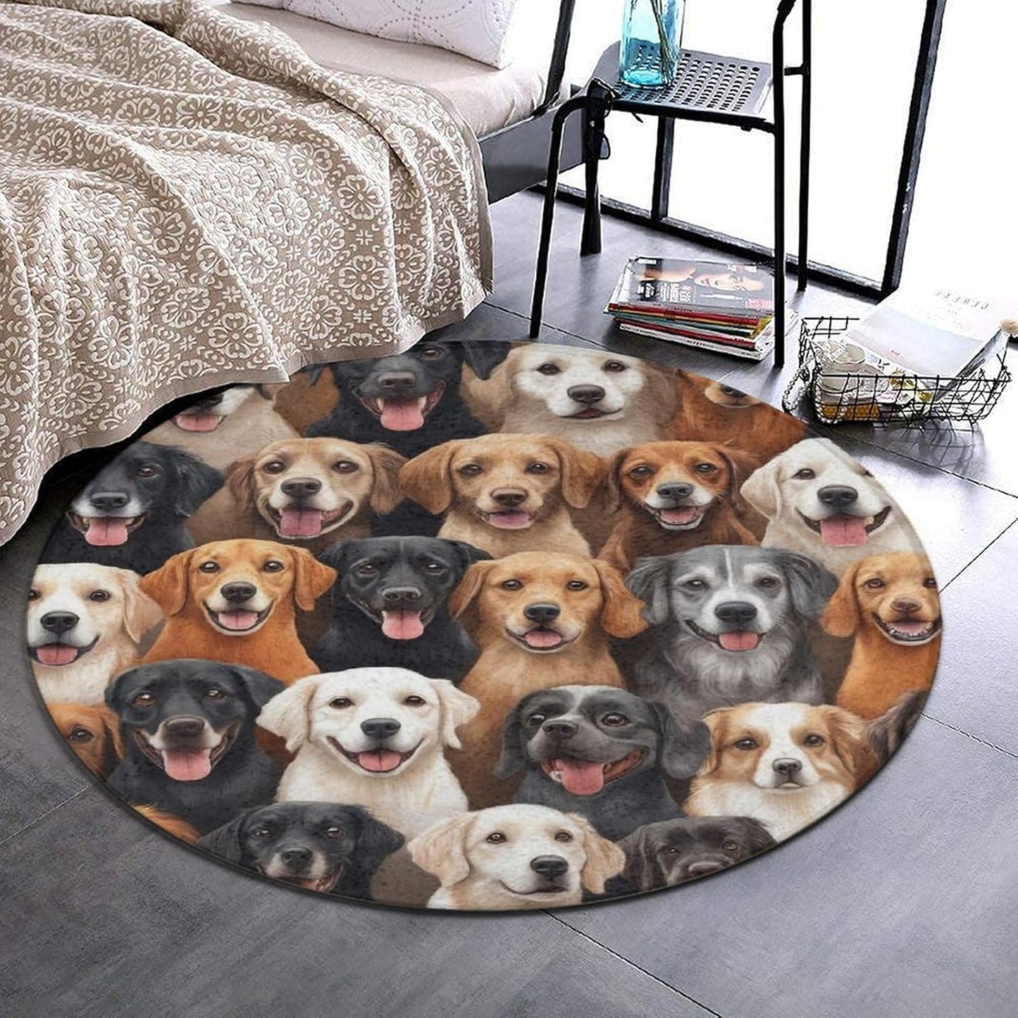 Large Home Decor Mat, Soft Round Yoga Carpet, Non Slip Machine Washable Home Office Circle Rug Gothic Witchy Sun Moon Mushroom Moth