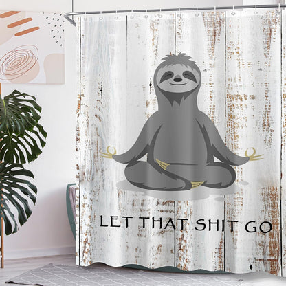 Funny Cute Yoga Sloth Shower Curtain Sets for Bathroom 60Wx72H Fun Animal Inspirational Quotes Shower Curtain Rustic Motivational Bathtub Curtain Wooden Farmhouse Bathroom Decor with 12 Hooks