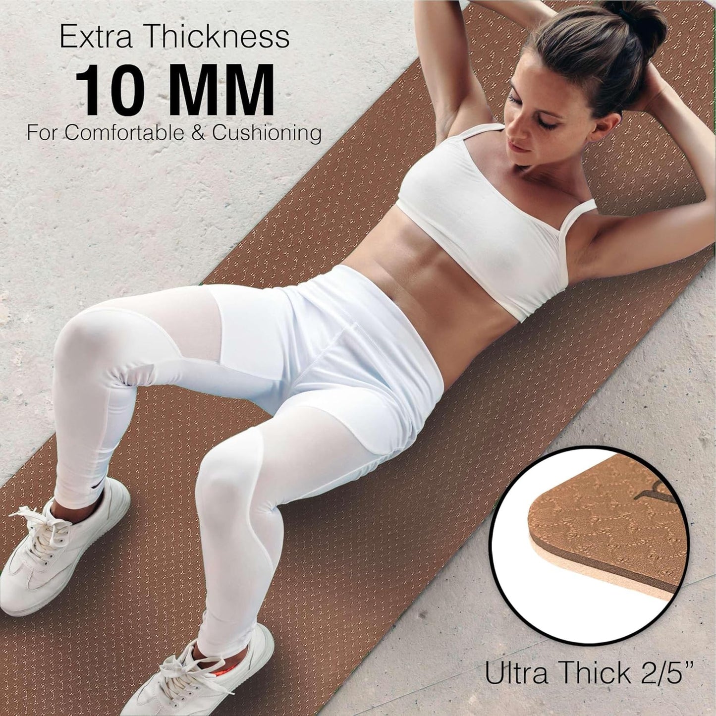 Extra Thick Exercise Yoga Mat with Strap - 2/5 Inch (10MM), Non-Slip Workout Mat for Yoga, Pilates, and Floor Exercises
