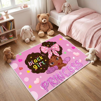 Black Girl Area Rug for Bedroom African American Rugs for Room Princess Carpet Kids Rugs for Bedroom African Girls Carpet for Living Room Teen Girls Yoga Mats, Pink, 4'×5'
