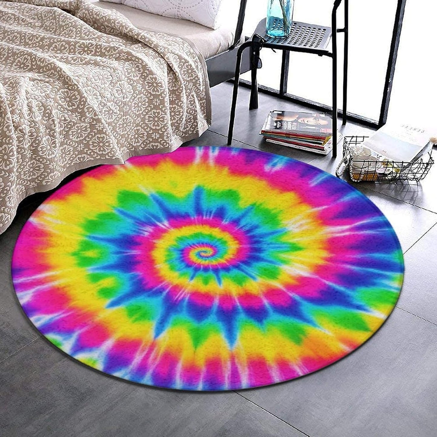 Soft Round Yoga Carpet, Office Chair Decor Round Mat for Carpet and Hardwood Floors Purple Butterfly