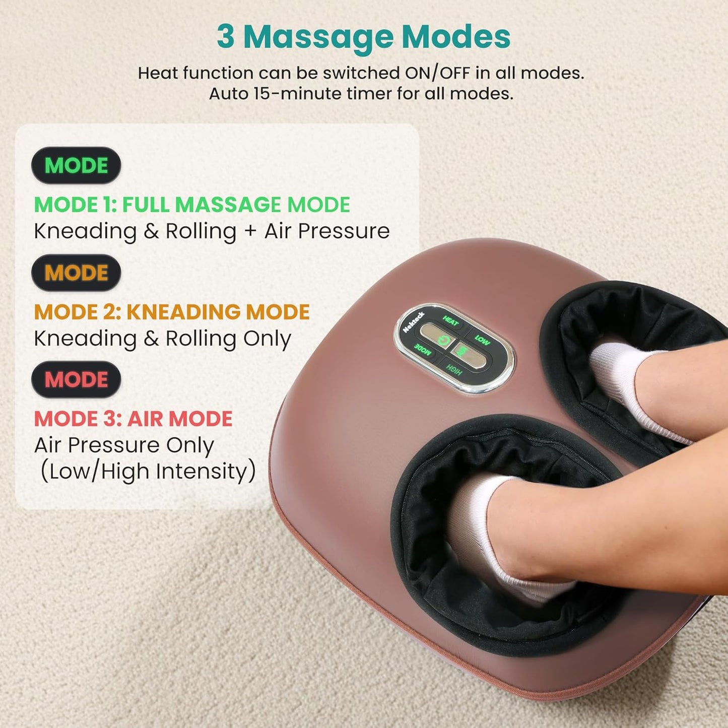 Nekteck Shiatsu Foot Massager with Heat [2026 Upgraded], 3 Modes Deep Kneading Therapy Air Compression, Feet Massage for Plantar Fasciitis, Relaxation Gifts for Men Women Mom Dad Birthday Father's Day