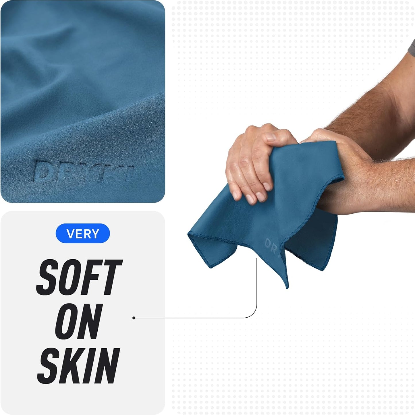 DRYKI Pocket-Sized Sweat Towels - The Original Sweat Absorbing Handkerchiefs - Quick-Dry Microfiber Sweat Rags for Face, Hands, & Body - Men & Women - Gym, Sports, and Work (Blue: 5 Pack)