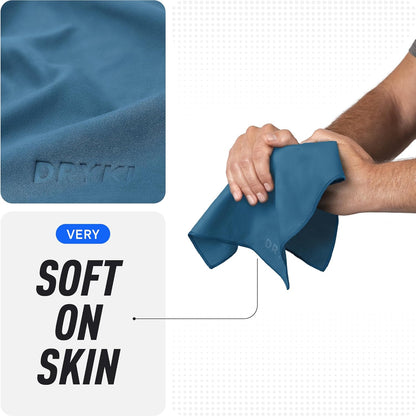 DRYKI Pocket-Sized Sweat Towels - The Original Sweat Absorbing Handkerchiefs - Quick-Dry Microfiber Sweat Rags for Face, Hands, & Body - Men & Women - Gym, Sports, and Work (Blue: 5 Pack)