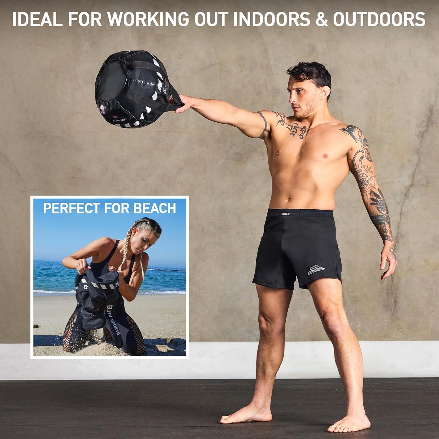 Elite Kettlebell Sandbag - Heavy Duty Sand Weights Bag for Cross Training, Strength Training, Workout, Functional Fitness, Adjustable Weight, Durable Training Equipment for Home & Gym (UN-FILLED)