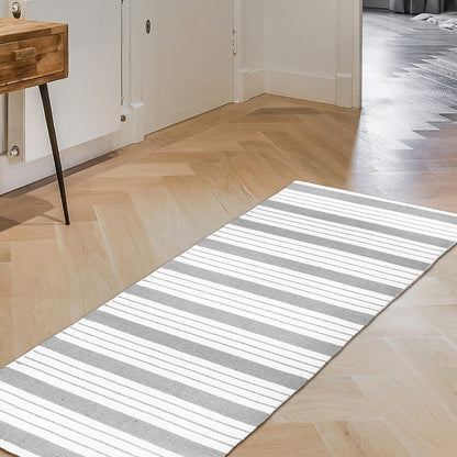 Chardin home Farmhouse Rug 24''x36'' Black-White | Recycled Cotton Hand Woven Rug, Long Boho Rug | Perfect for Hallways, Kitchens, Bathroom, bedrooms, Meditation Yoga Mat | Machine Wash
