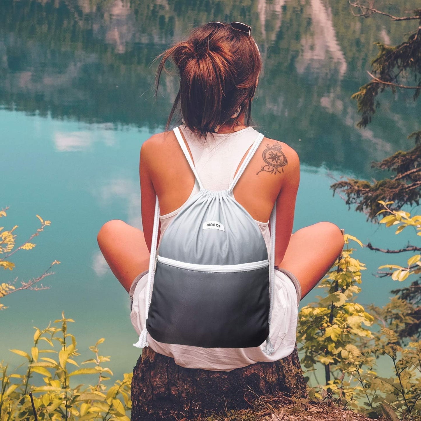 WANDF Drawstring Backpack String Bag Sackpack Cinch Water Resistant Nylon for Gym Shopping Sport Yoga (Black)