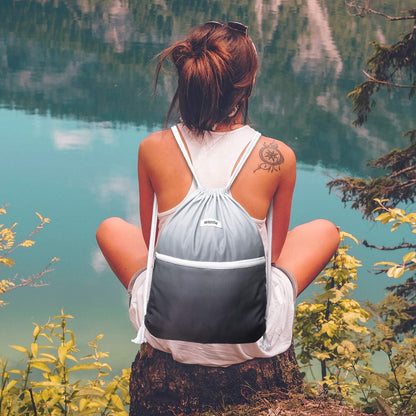 WANDF Drawstring Backpack String Bag Sackpack Cinch Water Resistant Nylon for Gym Shopping Sport Yoga (Black)