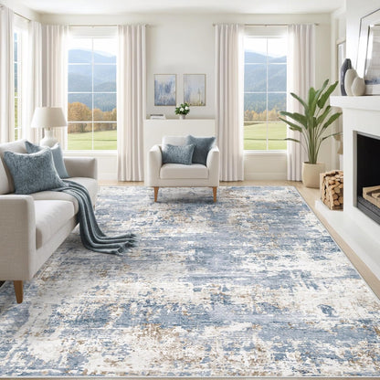 XLUEZ 8x10 Area Rugs for Living Room, Washable Modern Abstract Large Area Rug Neutral Soft Non Slip Kids Rug Stain Resistant Indoor Carpet for Bedroom Nursery Dining Children's Room(Blue, 8'x10')