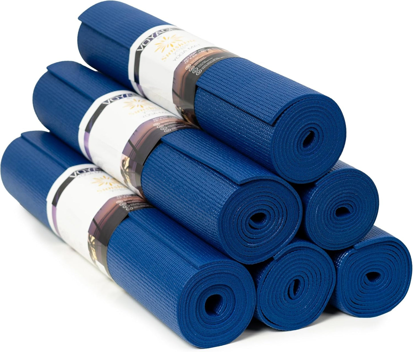 Voyage Yoga Mat, 6 Pack, 72" x 24" Professional Studio and Gym Bulk Yoga Mats, 5mm Thick, Durable, Anti-Tear, Non Slip Fitness and Exercise Mats