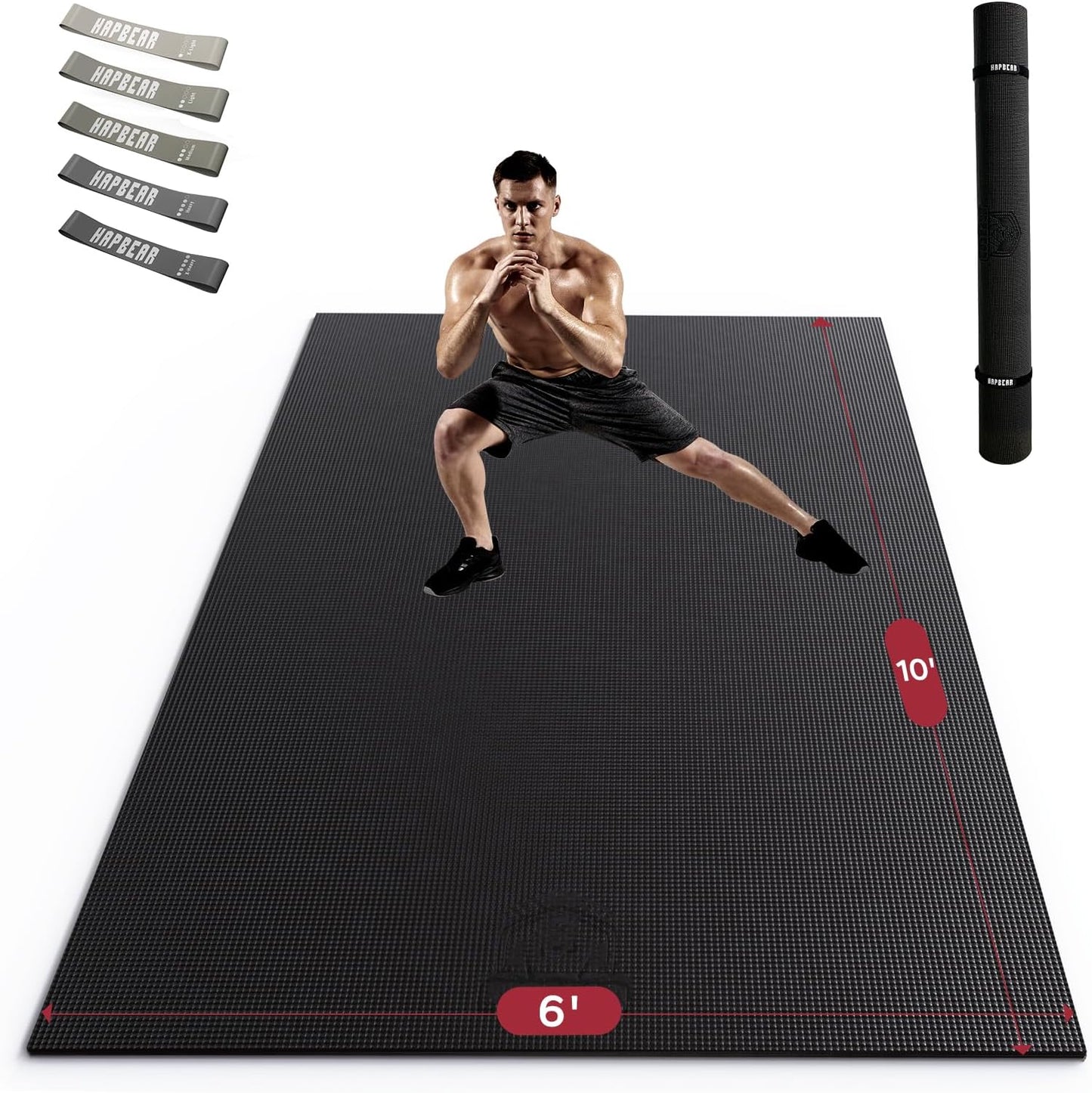 HAPBEAR Large Exercise Mat-7'x5'/6'x8'/6'x9'/6'x10'/6'x12'x8mm(1/3"),Non-Slip, Ultra Durable, Thick Workout Mat for Home Gym Flooring Cardio, Yoga for Fitness, High-Density, Shoes-Friendly