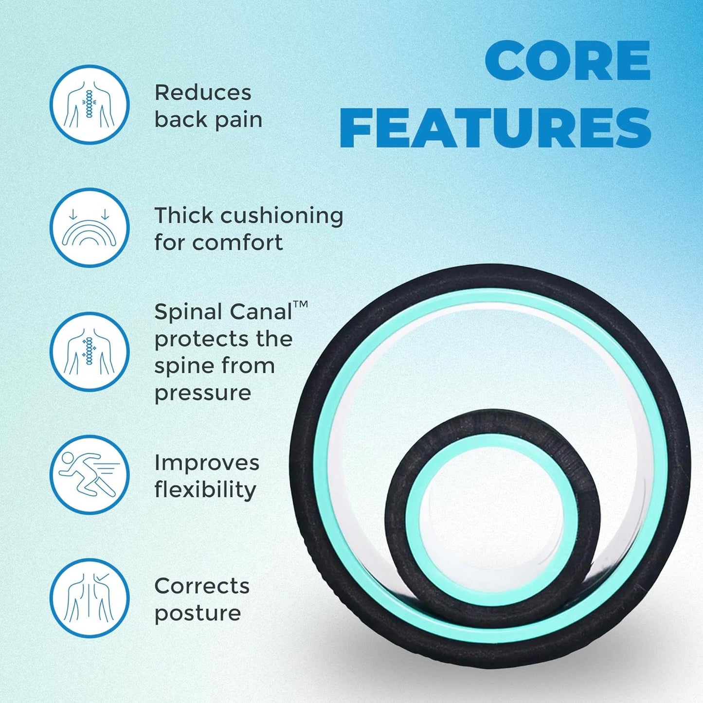 Chirp Wheel Foam Roller – Targeted Back & Neck Relief, Lumbar Spine Stretcher, Spinal Decompression Back Stretcher, Massage Roller with Density Foam for Physical Therapy, Supports 500lbs, 4-Pack Black
