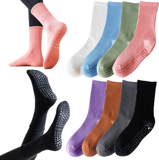 Tergy 8 Pairs Long Yoga Socks with Grip for Women Anti Skid Gripper Socks No Slip Socks for Pilates, Barre, Dance,Yoga