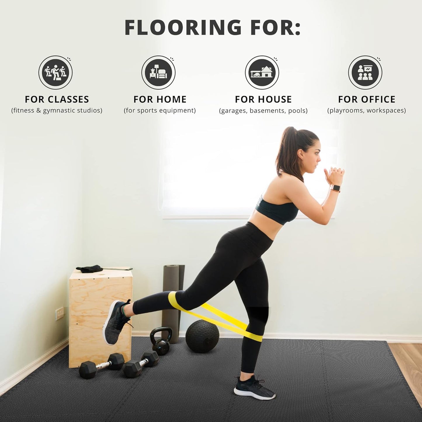 bemaxx Gym Mats Set - 18 pcs EVA Interlocking Foam Floor Tiles (12.6"x12.6"x0.4") 18sqft Protective Gym Flooring Sports Home Workout Exercise Mats Puzzle Garage Fitness Play-Room Pool Treadmill Bike