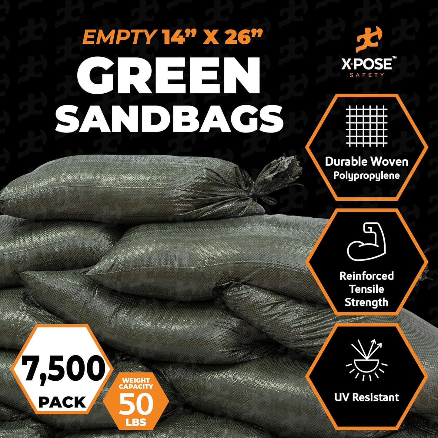 Xpose Safety Heavy Duty Sand Bags with Tie Strings – Empty Woven Polypropylene Sandbags for Hurricane Flood Protection, 50 lb Capacity, 14" x 26", White, Pack of 10