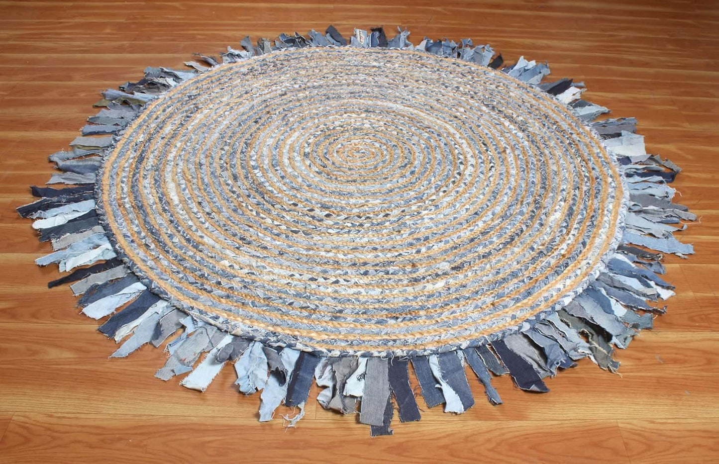 Collection Circle Area Rug - 3 x 3 Ft' Beige and Black Geometric Pettern Jute Mat Ideal for High Traffic Area in Hallway Bedroom Living Room Dining Room Kitchen Terrace Yoga Mat