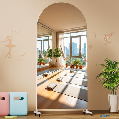 Hasipu 71" x 28" Arched Rolling Home Gym Mirror with Wheels, 360° Swivel Body Mirror with HD Tempered Glass, Large Floor Mirror for Yoga Room, Dance Studio, Bedroom & Home Gym