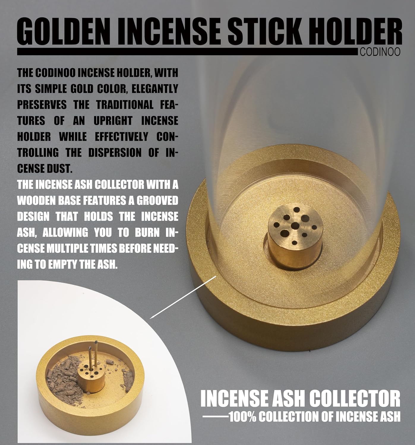 Incense Holder for Sticks,Modern Incense Stick Holder with Glass Ash Catcher[Anti ash Flying], Incense Burner Holder,Zen Glass Incense Holder,for Spa Home Decor Yoga Meditation[Black]