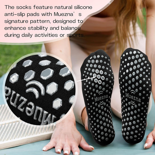 Muezna 6 Pairs Pilates Grip Socks for Women, Non Slip Yoga Socks with Grips, Grippy Socks for Barre, and Hospital