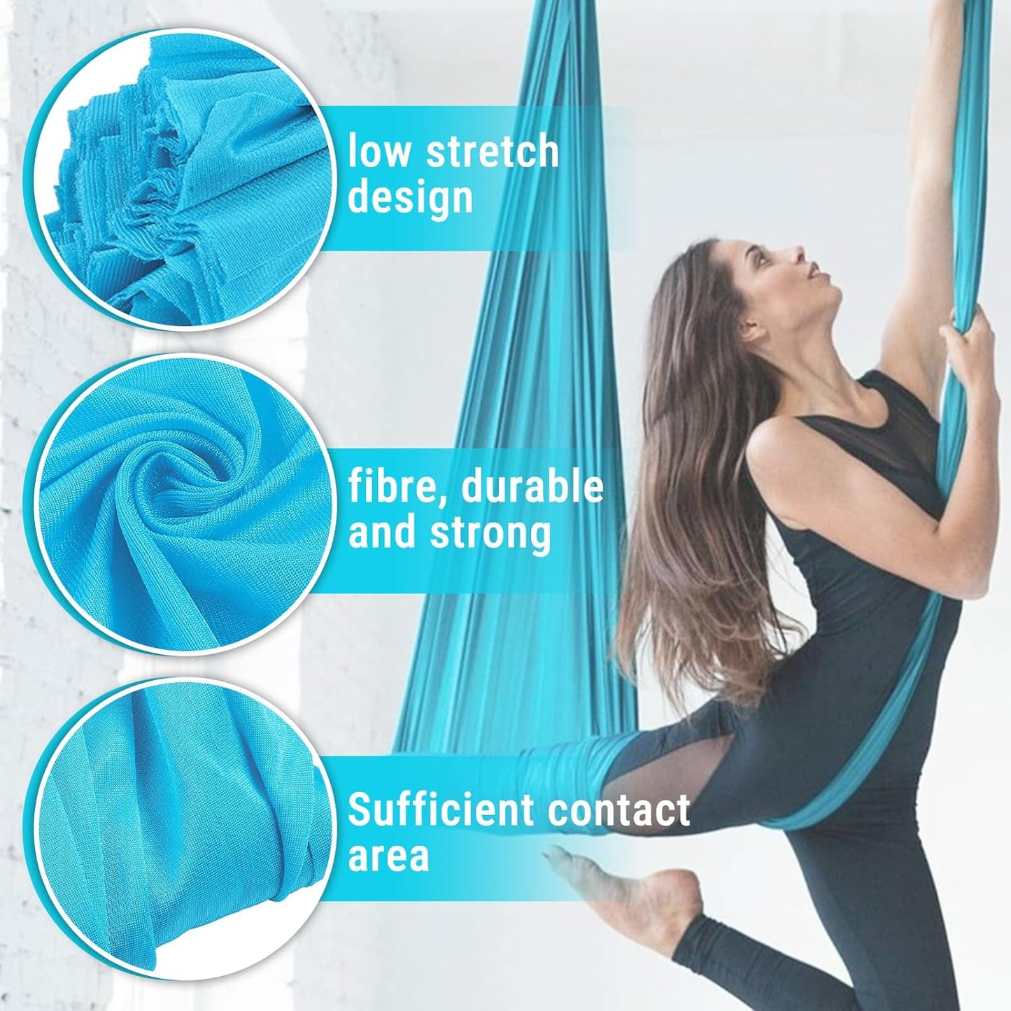Aerial Yoga Hammock, Elastic Aerial Silk Fibre, Low Stretch Design, Comfortable Contact Area, Polyamide Fibre, Blue, Modern Style