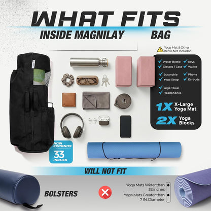 MAGNILAY Yoga Mat Bag - for Women and Men, Yoga Bag with Pockets and Adjustable Strap, Yoga Mat Carrier, Fits Mats Blocks and Yoga Accessories for Workouts, (32" L)
