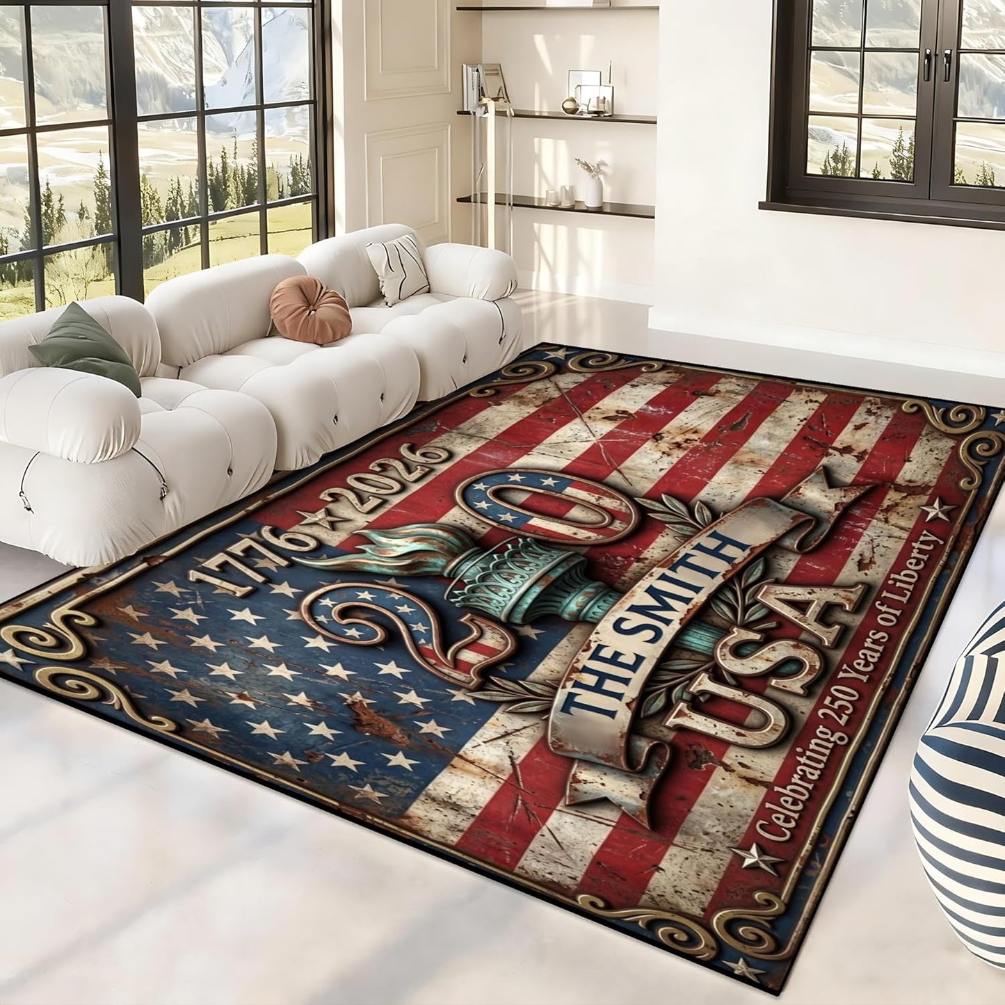 Personalized Family Name Initials Monogram Pink Rug, Shining Butterfly Printed Carpets for Girls Kids Butterfly Theme Living Room Indoor Bedroom Decor 5'×7' Soft Polyester Yoga Mat