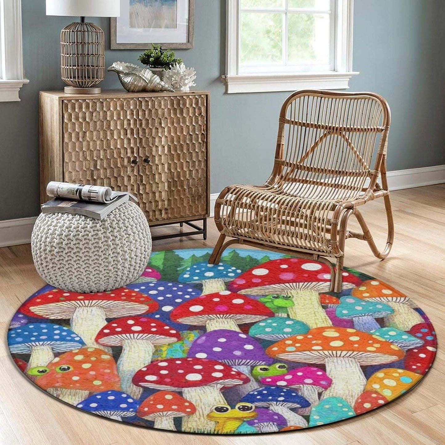 Home Decor Non Slip Kitchen Office Circle Rug, Machine Washable Modern Round Area Rug, Room Sofa Yoga Soft Round Carpet Purple Galaxy Trippy Space Astronaut Art, 36inch