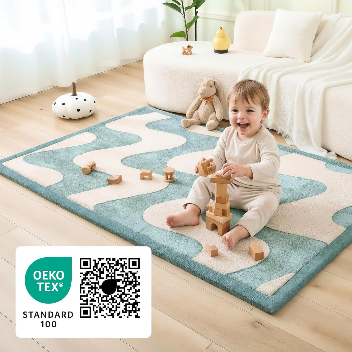 Hakuna Matte CloudSoft Mat for Floor 60" x 80" Beige – Coral Velvet Memory Foam Rug – Non-Slip, Water-Resistant