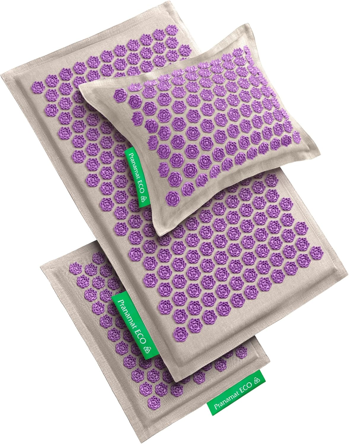 Acupressure Large & Small Mat with Pillow Set, Premium Acupressure Therapy for Pain Relief and Relaxation, Handcrafted in Europe with Sustainable and Natural Materials (Lavander)