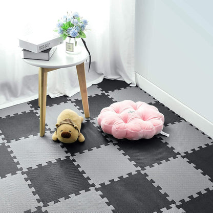 qqpp EVA Rubber 18 Tiles Interlocking Puzzle Foam Floor Mats - Baby Play Mat for Playing | Exercise Mat for Home Workout. White, Pink, Gray. QC-ACLb18N