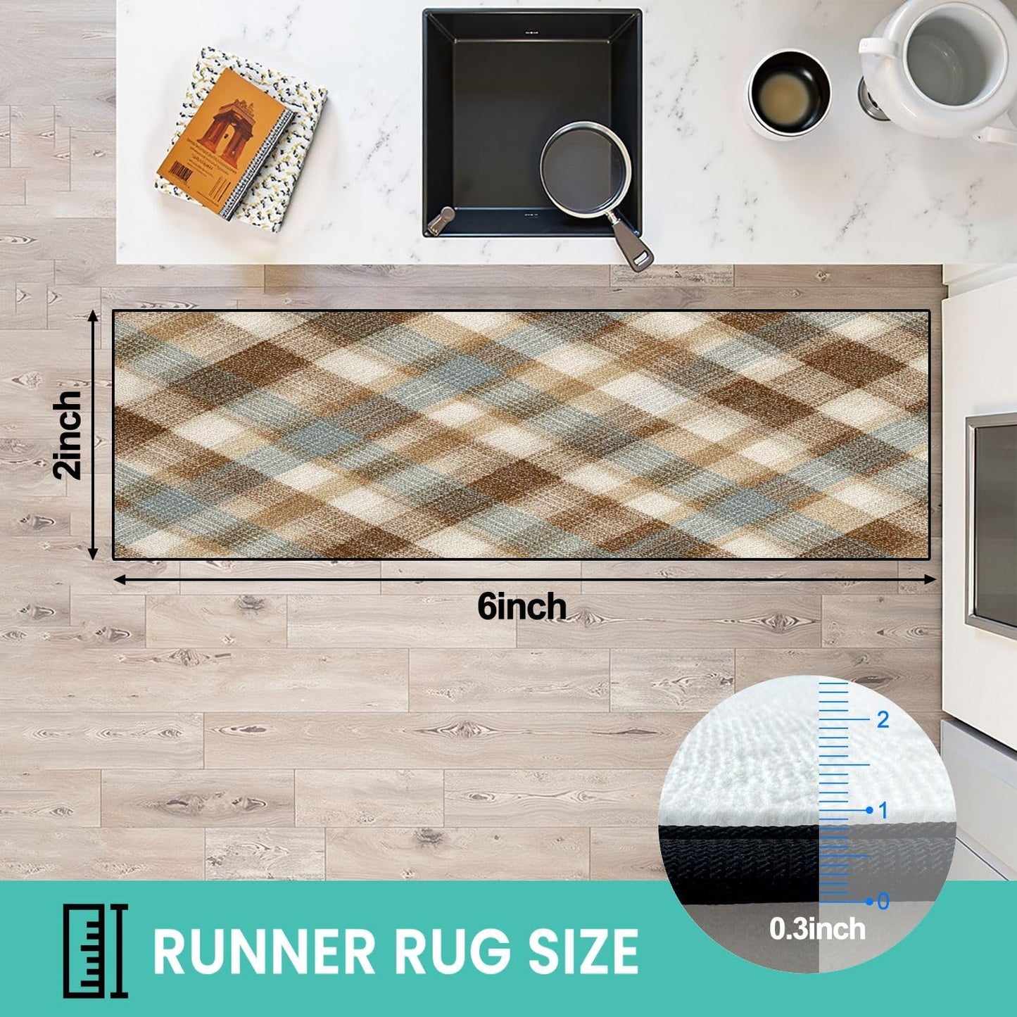 Runner Rug Washable 2x6 White Navy Blue Green Tartan Plaid Scottish Texture from Tartan Plaid Non-Slip Hallway Area Rug Indoor Outdoor Home Decor for Entryway Bathroom Kitchen Carpet Yoga Floor Mat