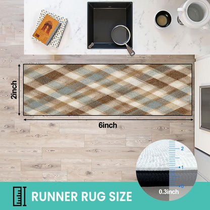 Runner Rug Washable 2x6 White Navy Blue Green Tartan Plaid Scottish Texture from Tartan Plaid Non-Slip Hallway Area Rug Indoor Outdoor Home Decor for Entryway Bathroom Kitchen Carpet Yoga Floor Mat