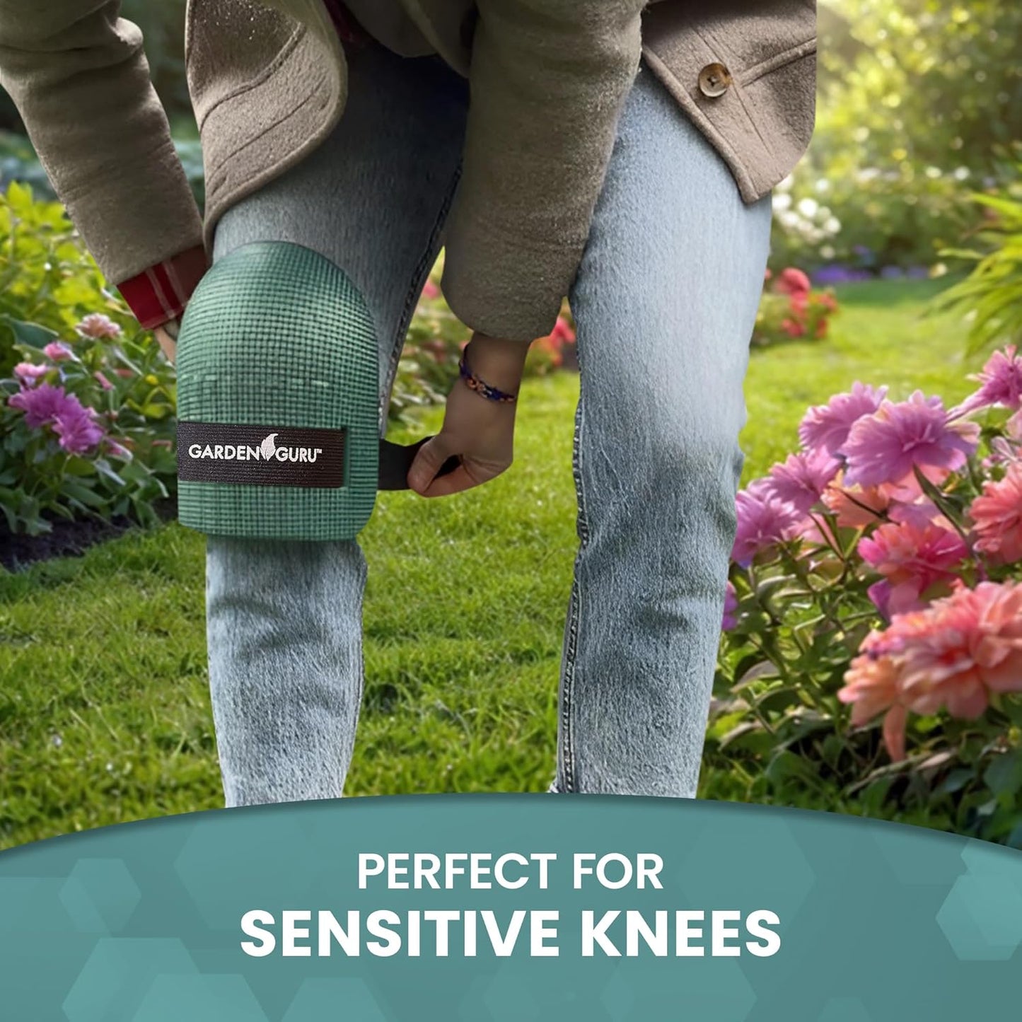 Garden Guru Cushioned Gardening Knee Pads with Adjustable Straps - Soft Inner Liner, Ultra Comfort Padding, Garden Kneelers for Yard Work, Cleaning, Household Chores, Roofing, and More 1 Pack