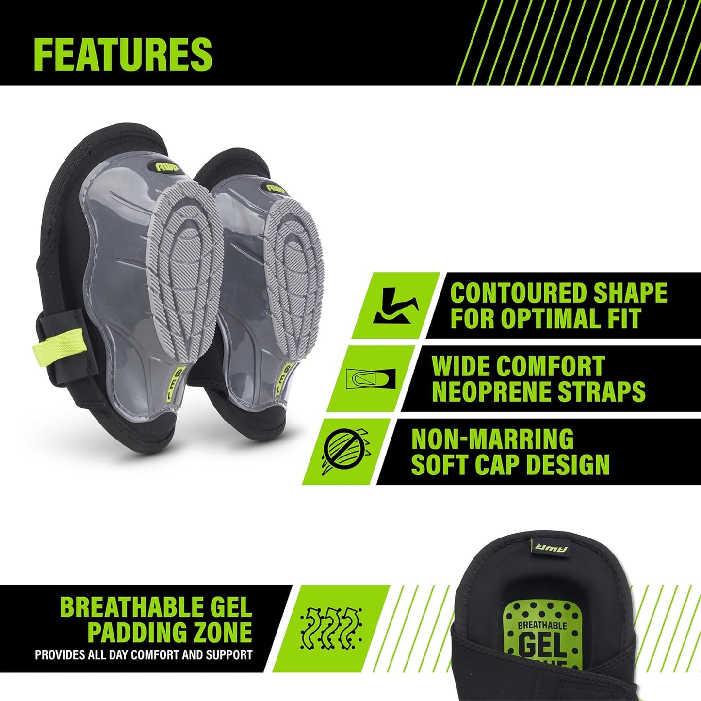 AWP Gel Stabilizer Non-Skid Knee Pads with Dual Layer Padding and Shock Stabilizer Caps for Flooring, Roofing, Decking for All-Day Support & Stability, Men and Women, One Size | L-22380-4