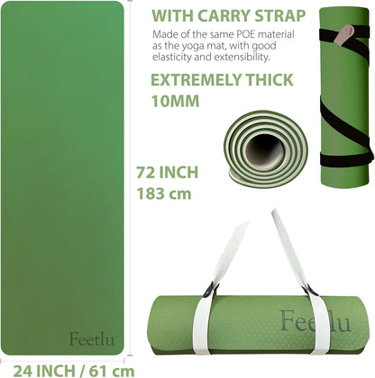 Yoga Mat with Strap – 10mm & 12mm Thick Yoga Mat, Non-Skid Dual Surface Workout Mat, Eco-Friendly POE Yoga Mats for Women Men Kids, Perfect Exercise Mat for Pilates, Yoga, and Floor Workouts, Includes Carrying Strap.