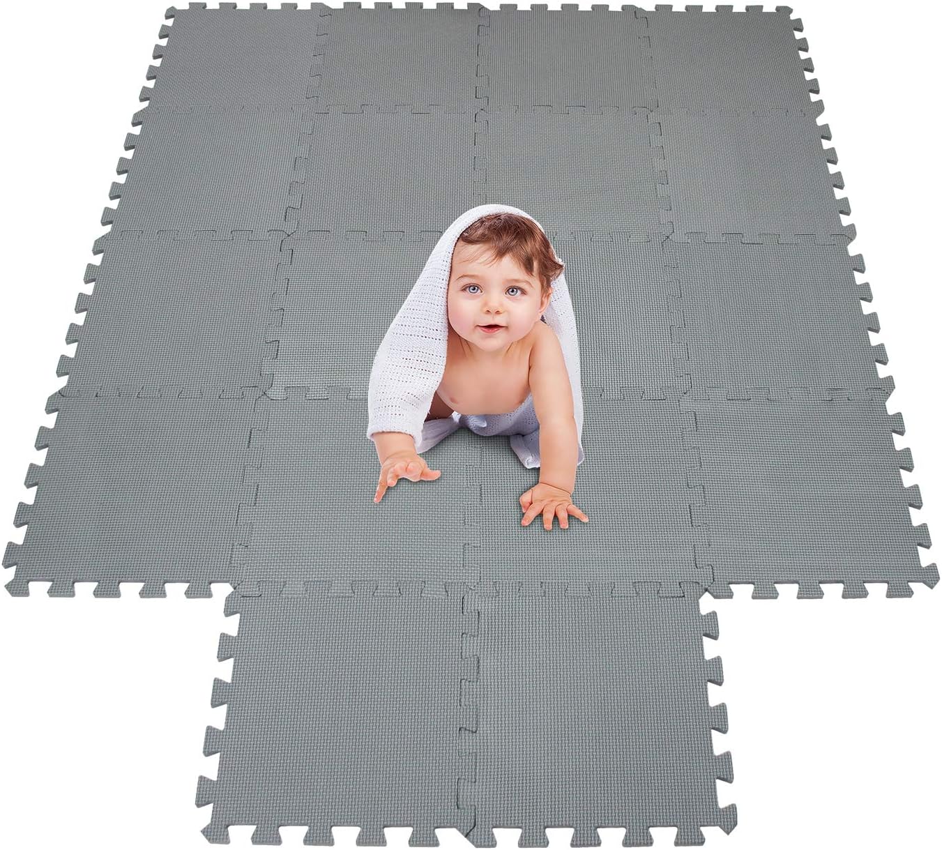 meiqicool Foam Play Mat Thick Soft EVA Interlocking Foam Floor Mats Children Yoga Exercise Multi Jigsaw Puzzle Blocking Board Kids Playmats Play Grey 18 Piece L