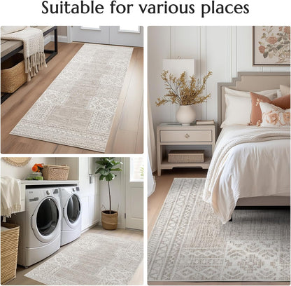 jinchan Area Rug 4x6 Ultra-Thin Washable Vintage Boho Geometric Entryway Rug Non-Slip Non-Shedding Carpet for Living Room Bedroom Blue Ivory
