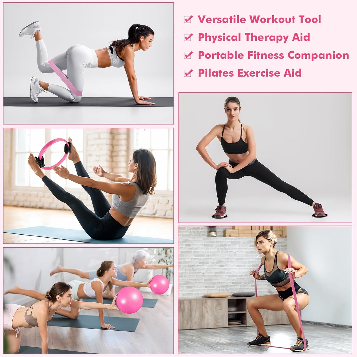 Goocrun Pilates Ring Set Exercise Equipment, with Exercise Resistance Bands Set, Pilates Ball, Sliding Disks. Portable Home Gym - with Fitness Guide Poster