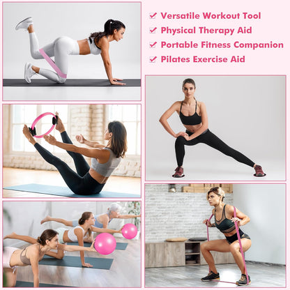 Goocrun Pilates Ring Set Exercise Equipment, with Exercise Resistance Bands Set, Pilates Ball, Sliding Disks. Portable Home Gym - with Fitness Guide Poster