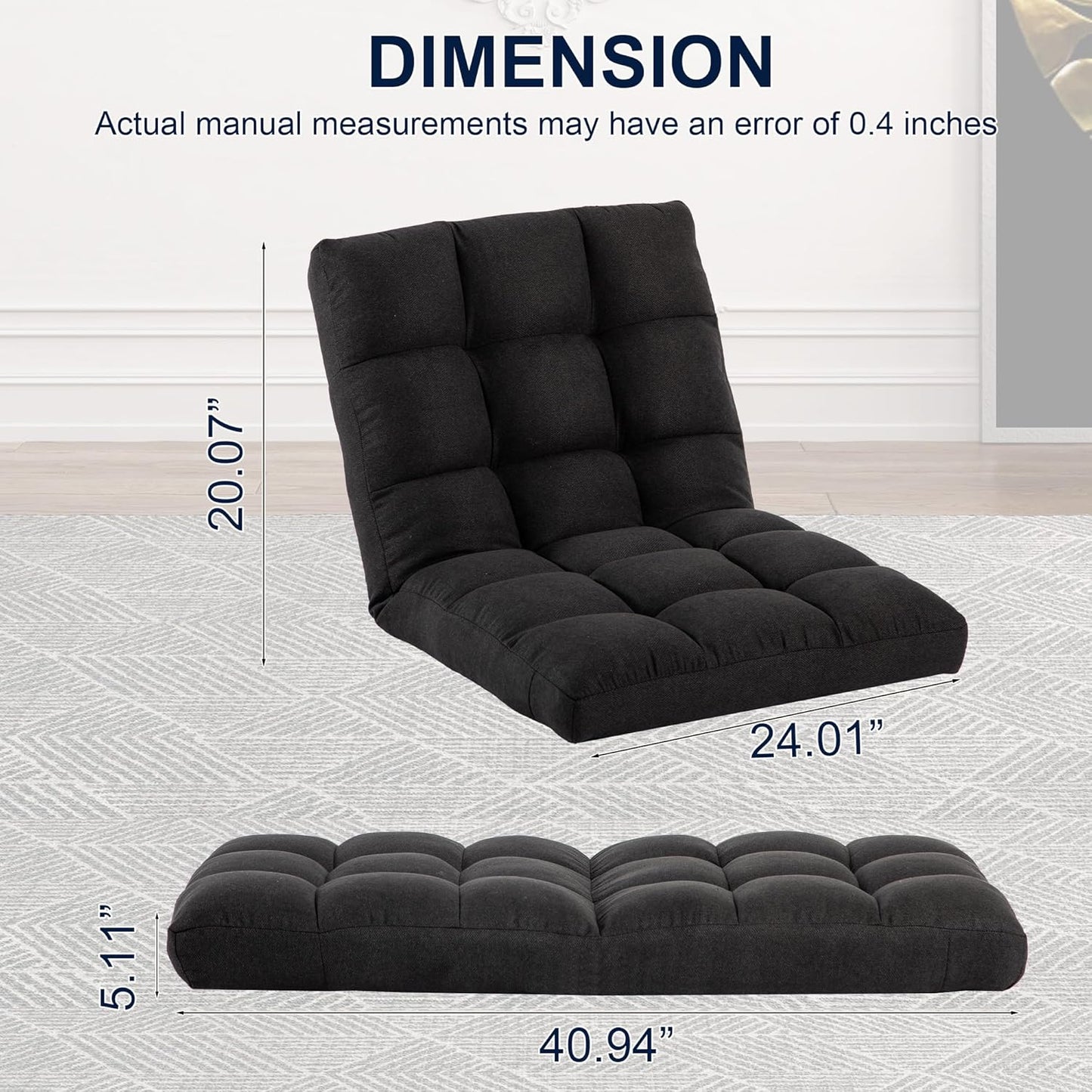 Floor Chair, 24 inches Wide Oversized Velvet Armless Lay Flat Floor seat Padded Meditation Chair with 6 Adjustable Position Ergonomic Comfortable Convenient(LRSF-008-PINK)