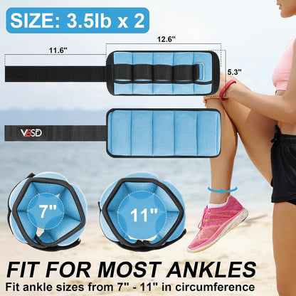 VBSD Adjustable Ankle Weights for Men Women, 2 4 6 8 10 lbs 1 Pair Leg Weight Straps, Weighted Ankle Weight Set with Removable Sandbags for Walking Running Yoga Physical Therapy Gym Home Workout