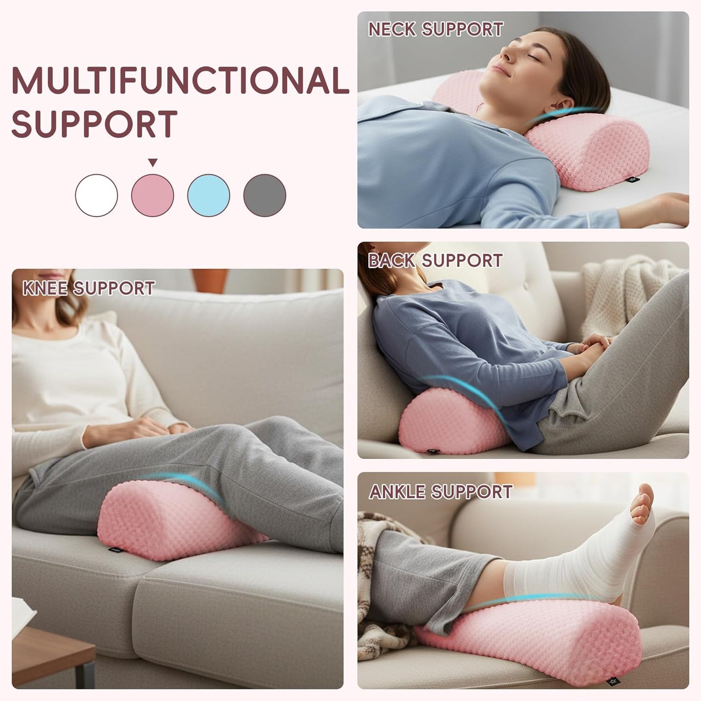 SPRING SEAON Half Moon Bolster Knee Pillow for Back Sleeping Memory Foam Leg Pillow for Ankle and Foot Comfort Under Knee Pillow for Side Sleepers Machine Washable Cover(17" x 7.5" x 4.3")