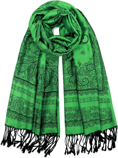 Ciormis Two Tone Silky Paisley Pashmina Shawl Scarf,Soft Women's Rave Jacquard Pashminas Wrap Scarves