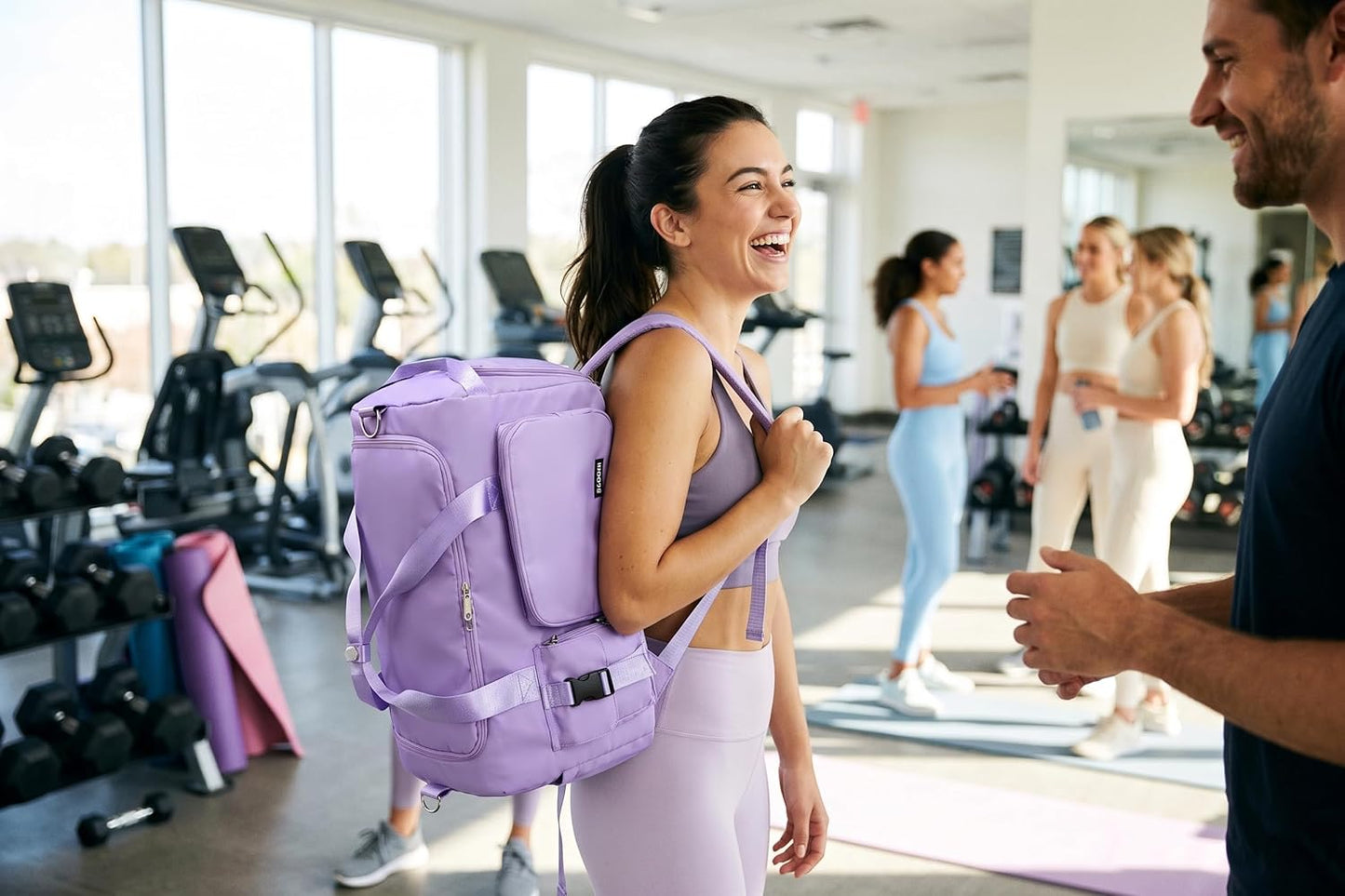 Eslcorri Gym Duffle Bag for Women Men, Sports Backpack with Wet & Shoe Compartment, Fitness Overnight Weekender Bag for Yoga, Swim, Travel (Style B, GreenPink)
