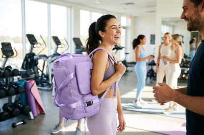 Eslcorri Gym Duffle Bag for Women Men, Sports Backpack with Wet & Shoe Compartment, Fitness Overnight Weekender Bag for Yoga, Swim, Travel (Style B, GreenPink)