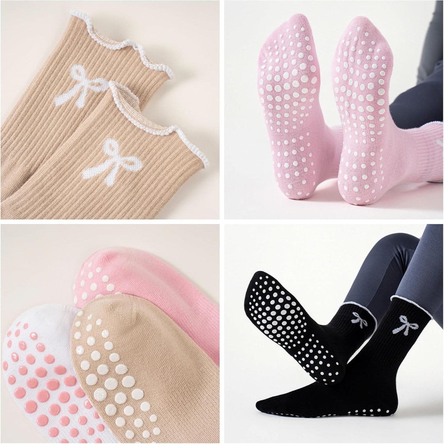 Grip Socks Pilates,4/6Pairs Cotton Cute Pilates Socks for Women, Ruffle Grippy Sock for Yoga Barre Hospital 5-10in
