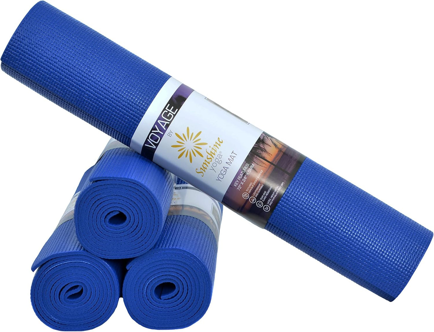 Voyage Yoga Mat, 4 Pack, 72" x 24" Extra Long Exercise Mat, 5mm Thick Bulk Yoga Mats for Schools, Anti-Tear, Non Slip Fitness Mat for Gym or Studio