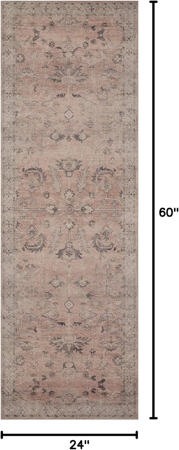 Loloi Hathaway Collection HTH-06 Blush/Multi 2'-6" x 7'-6", .25" Thick, Runner Rug, Soft, Durable, Printed, Modern, Low Pile, Non-Shedding, Easy Clean, Living Room Rug