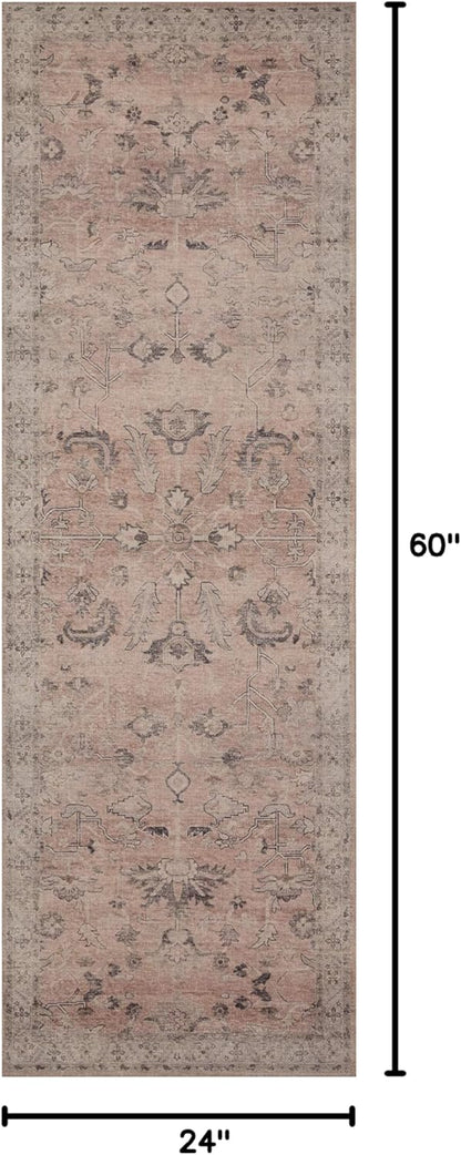 Loloi Hathaway Collection HTH-06 Blush/Multi 2'-6" x 7'-6", .25" Thick, Runner Rug, Soft, Durable, Printed, Modern, Low Pile, Non-Shedding, Easy Clean, Living Room Rug