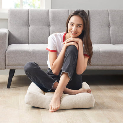 Meditation Floor Pillow Set of 2, Round Large Pillows Seating for Adults, Tufted Corduroy Cushion for Living Room Tatami, Beige 22 Inch